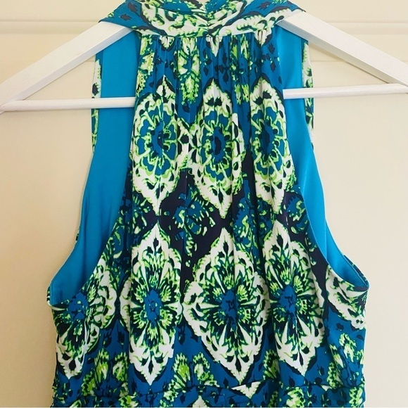 KASPER sleeveless column maxi dress in blue and green size 10 - Picture 9 of 12